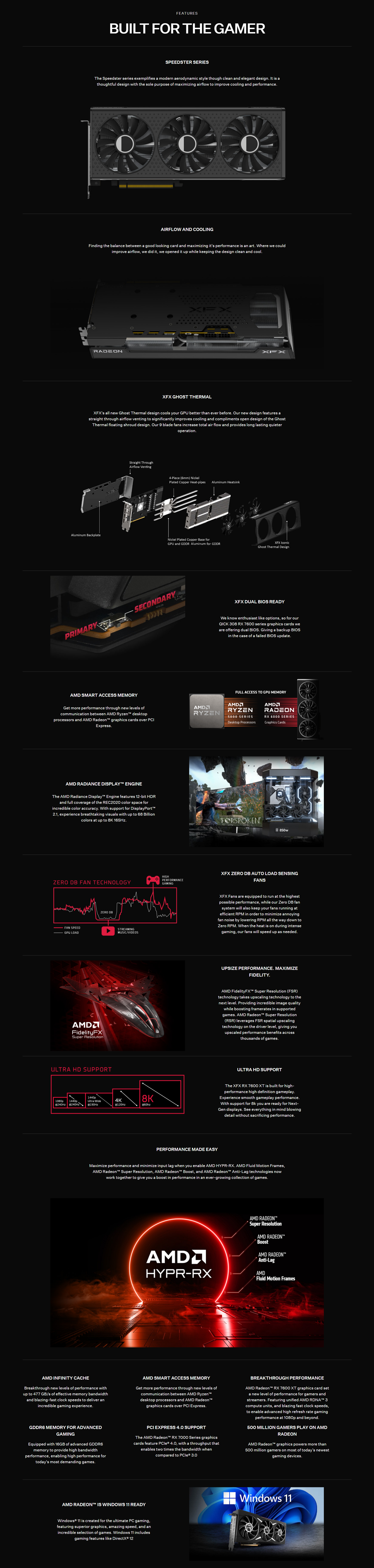 A large marketing image providing additional information about the product XFX Radeon RX 7600 XT Speedster QICK309 16GB GDDR6 - Additional alt info not provided